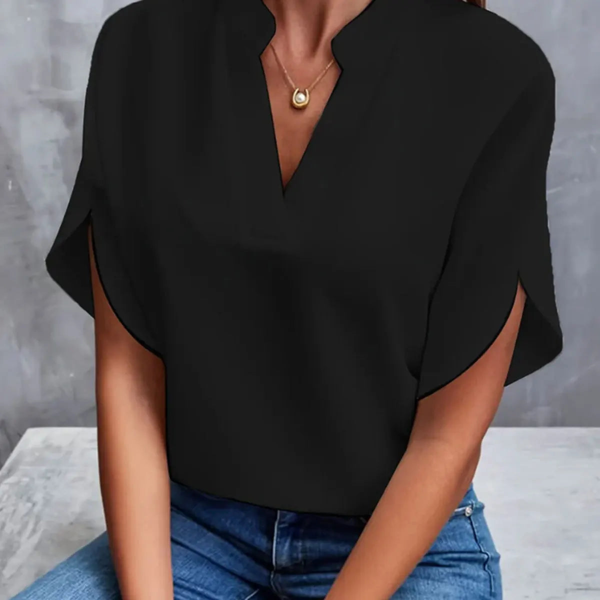 Dame Bluse V-hals Uformell 3