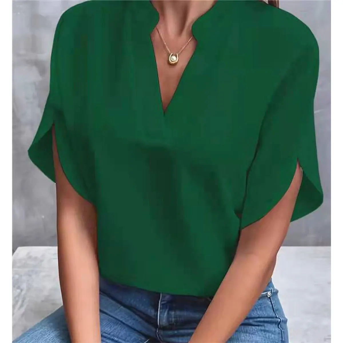 Dame Bluse V-hals Uformell 4