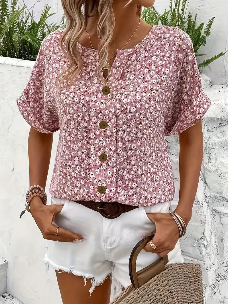 Dame Bluse med Blomstertrykk Løs Passform 3