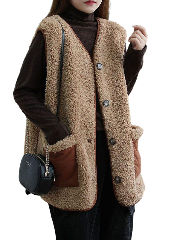 Dame Bluse med Knapp og Lommer i Khaki 0