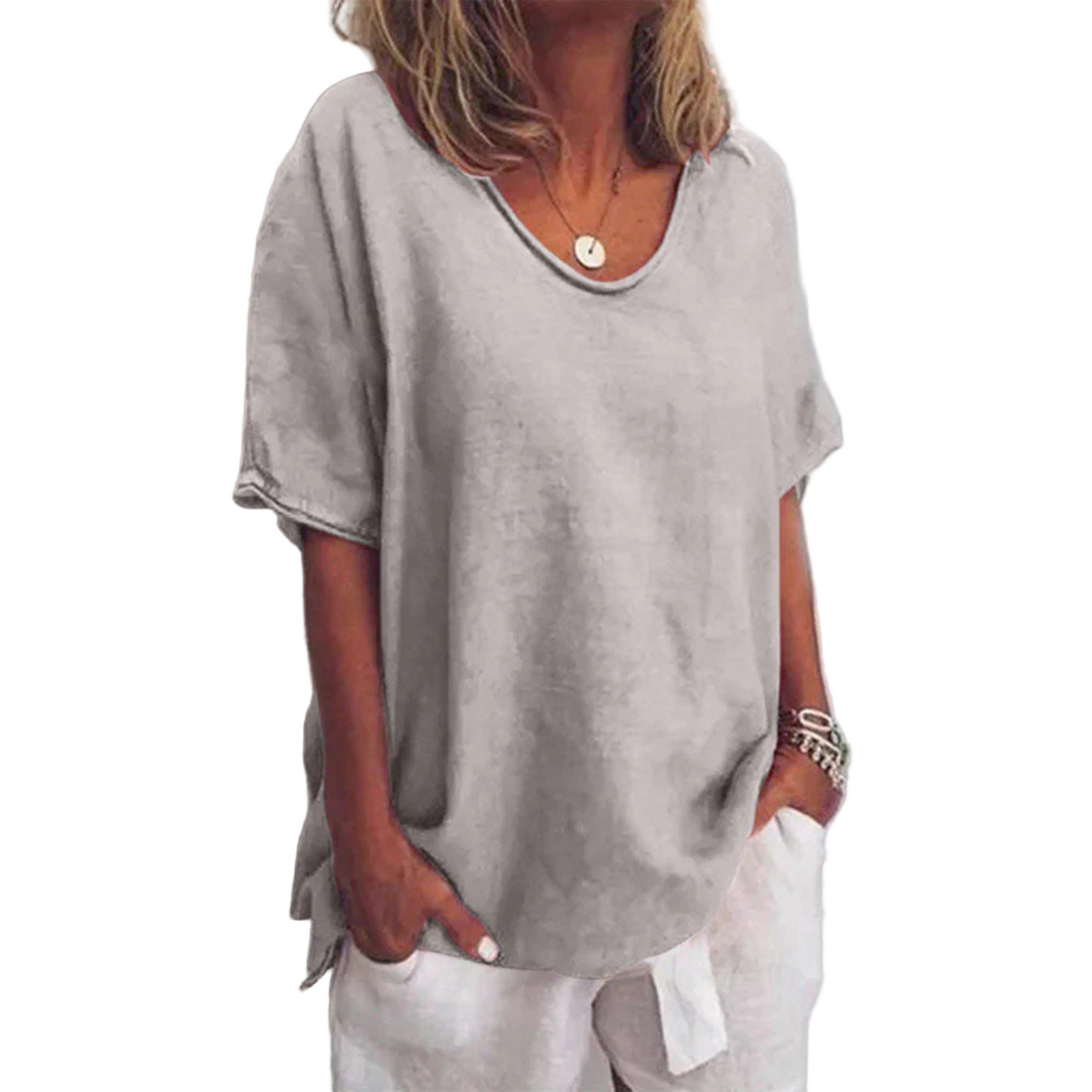 Dame Bluse med Lange Ermer Løs Stil 1