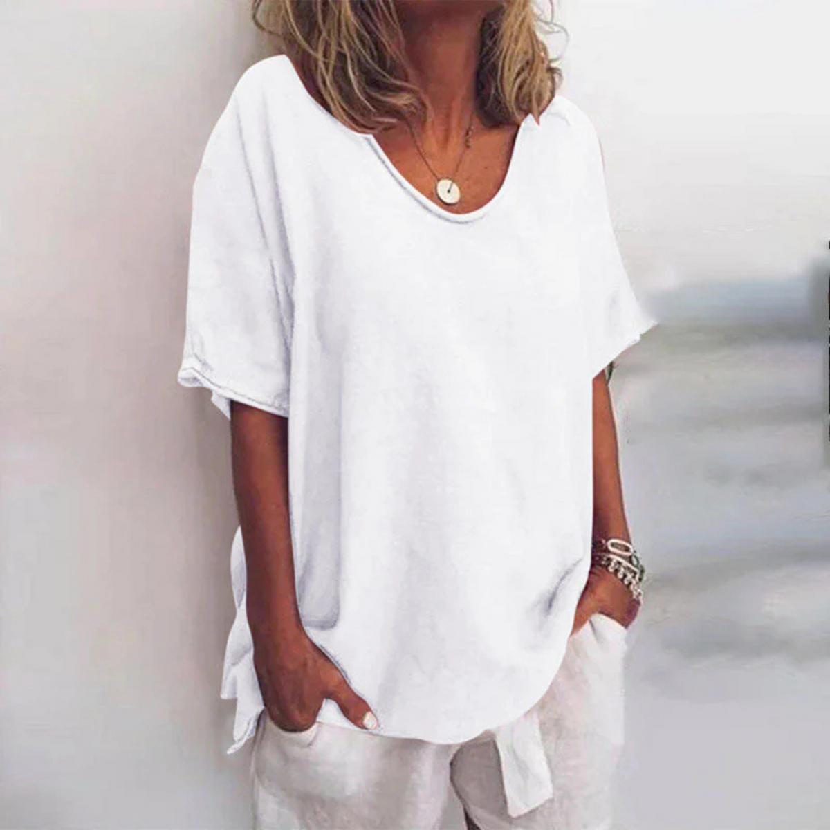 Dame Bluse med Lange Ermer Løs Stil 2