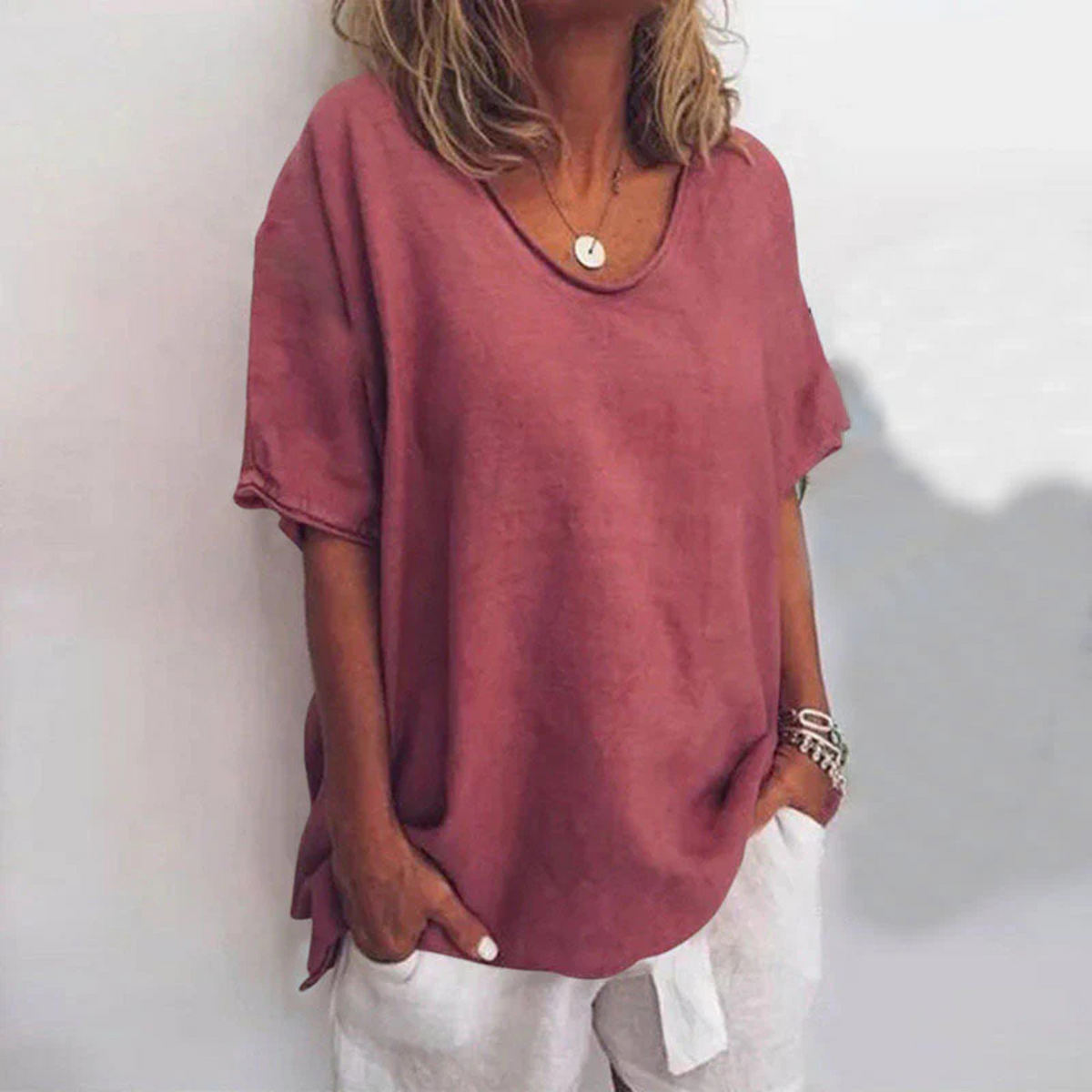 Dame Bluse med Lange Ermer Løs Stil 3