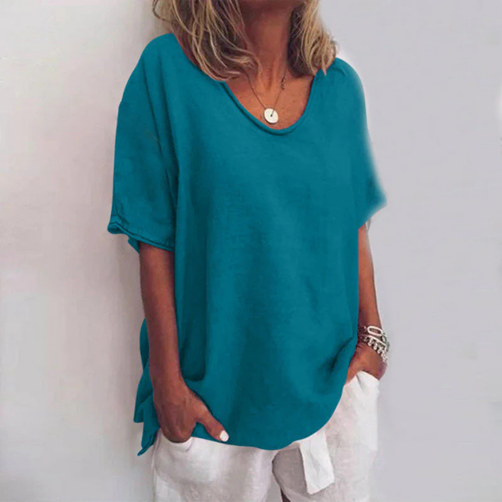 Dame Bluse med Lange Ermer Løs Stil 4