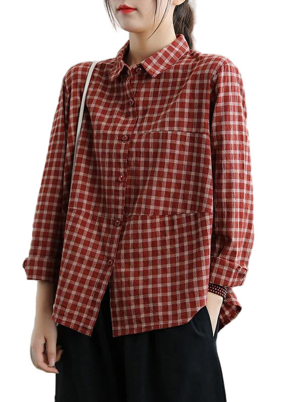Dame Bluse med Løst Jakkeslag og Rutete Design 0