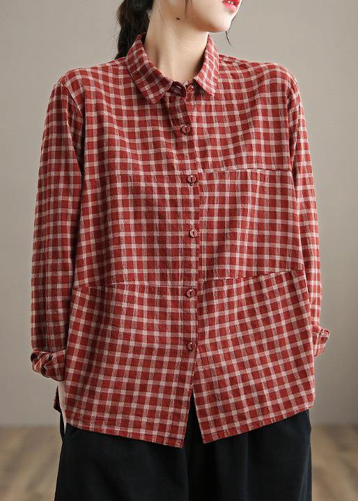 Dame Bluse med Løst Jakkeslag og Rutete Design 1