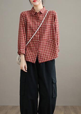 Dame Bluse med Løst Jakkeslag og Rutete Design 2