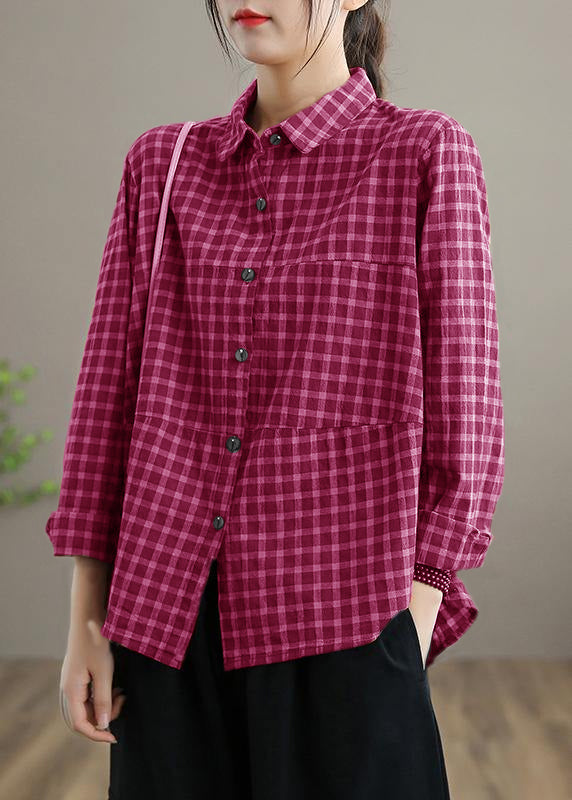 Dame Bluse med Løst Jakkeslag og Rutete Design 6