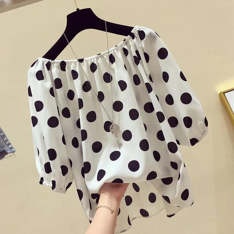 Dame Bluse med Polka Dot Mønster 0