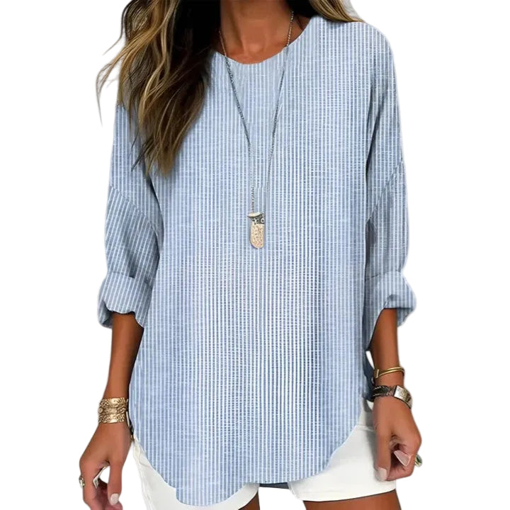Dame Bluse med Striper Avslappet Stil 0