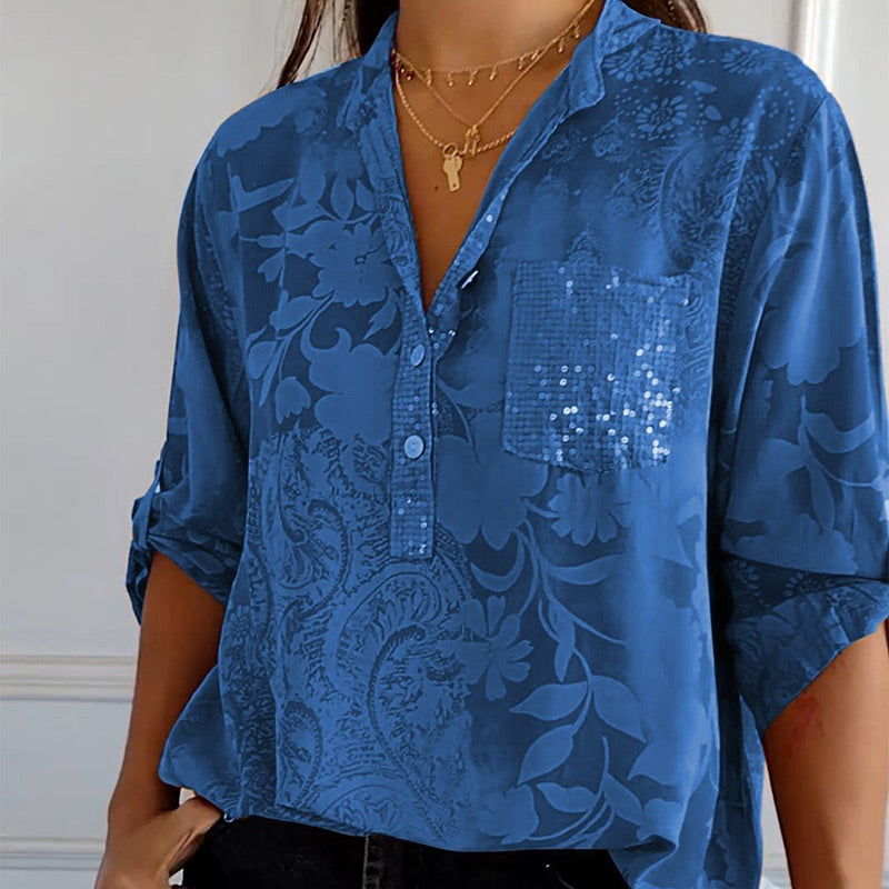 Dame Bluse med Trykk og Frontlomme 3