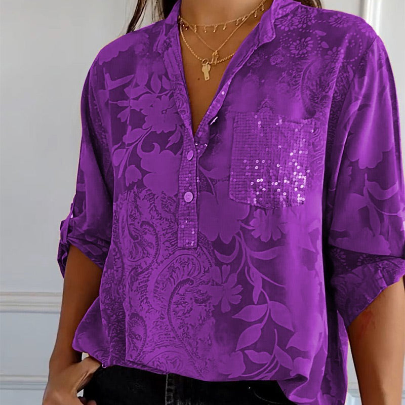 Dame Bluse med Trykk og Frontlomme 4