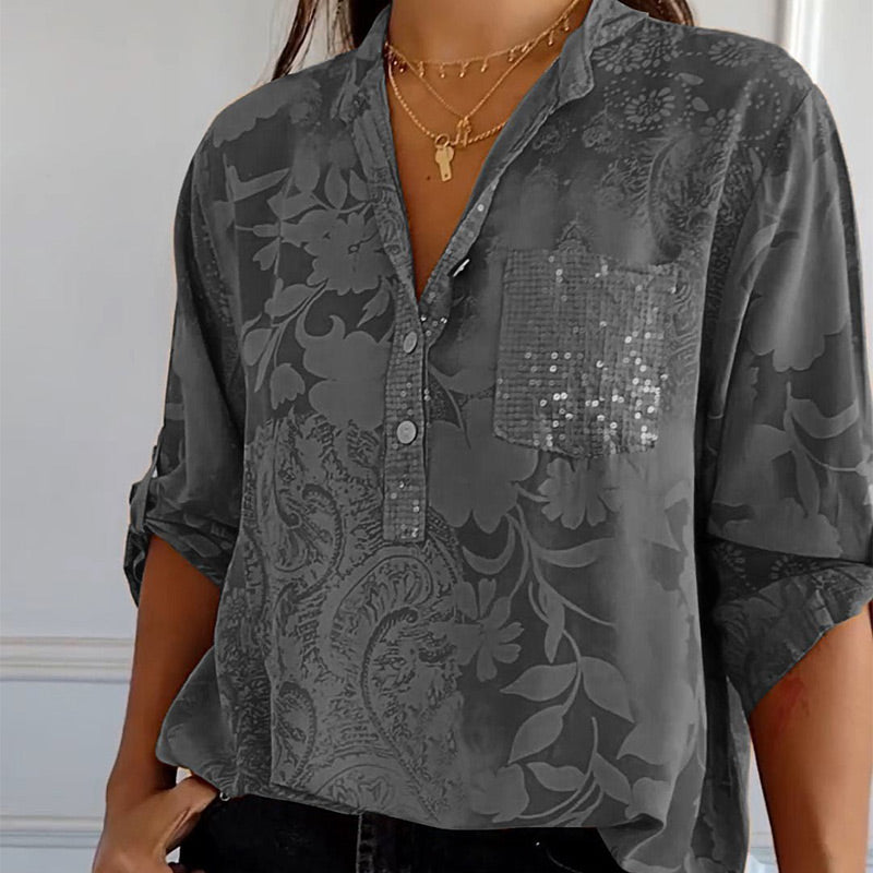 Dame Bluse med Trykk og Frontlomme 5