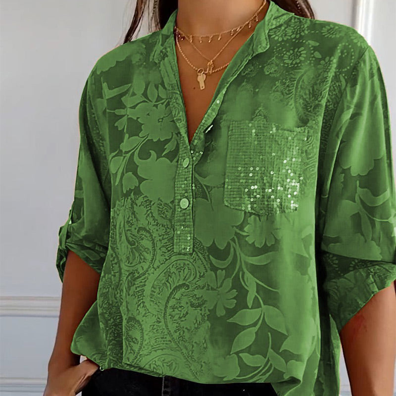 Dame Bluse med Trykk og Frontlomme 6