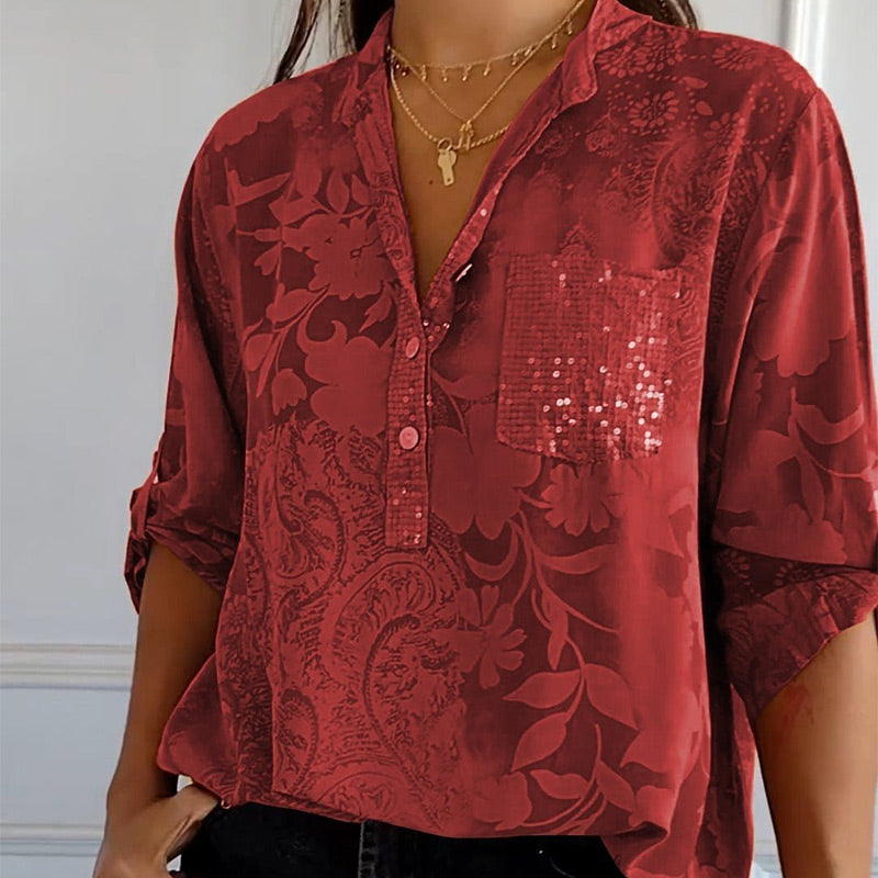 Dame Bluse med Trykk og Frontlomme 7