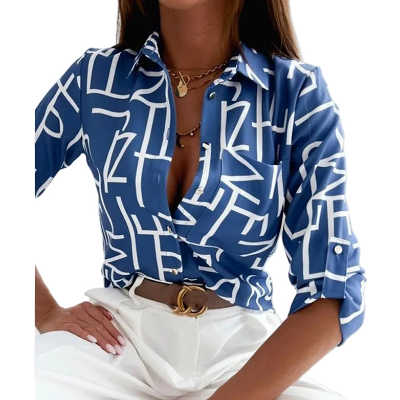 Dame Bluse med Turn-down Krage Minimalistisk Design 0