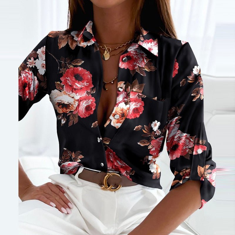 Dame Bluse med Turn-down Krage Minimalistisk Design 4