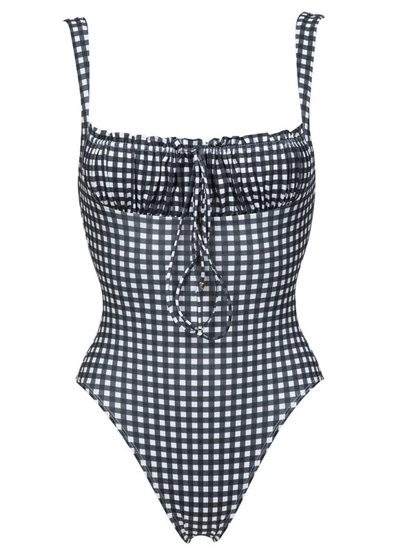 Dame Bodysuit med Rutemønster og Firkantet Krage 4