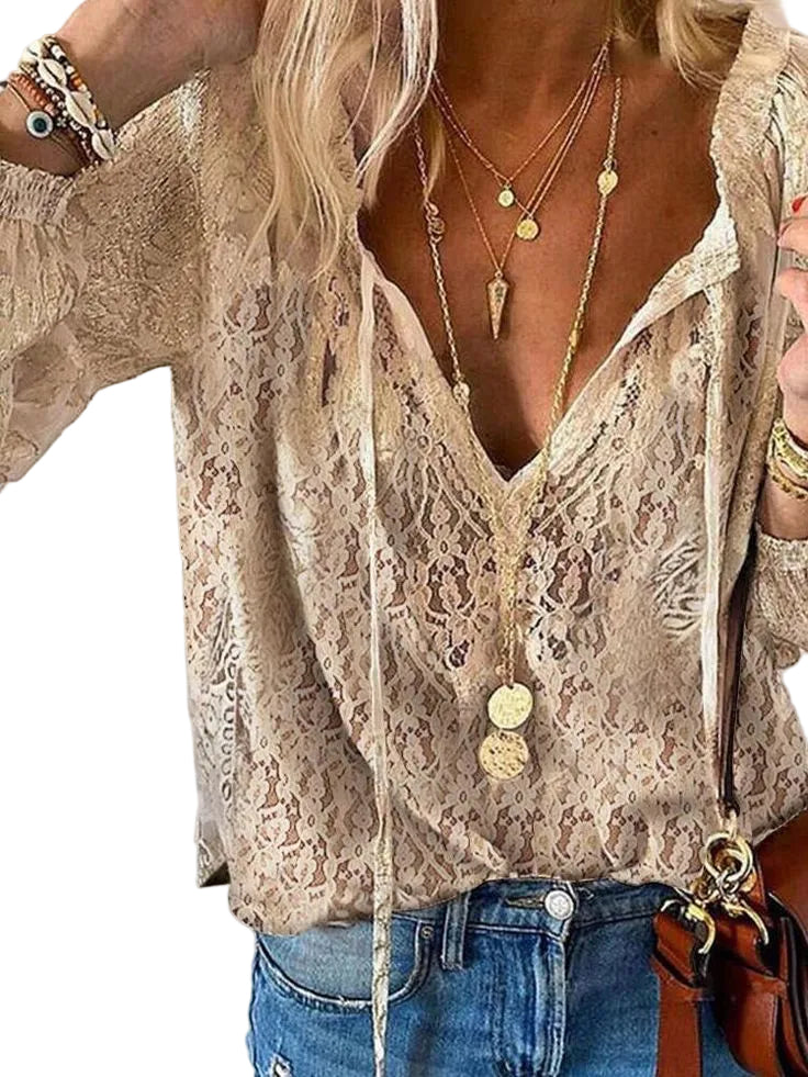 Dame Boho-bluse med Utskjæring 0