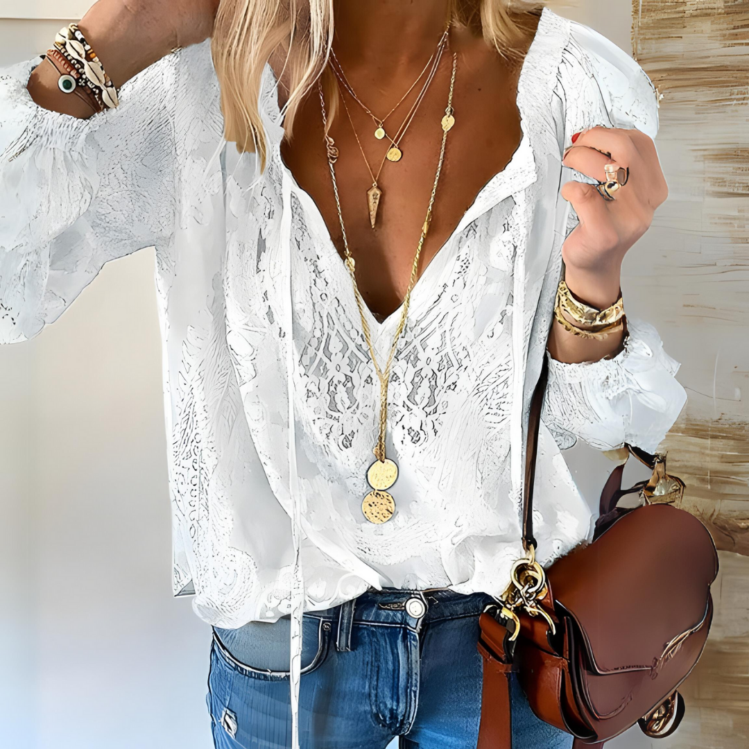 Dame Boho-bluse med Utskjæring 1
