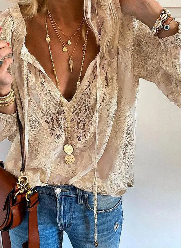 Dame Boho-bluse med Utskjæring 4