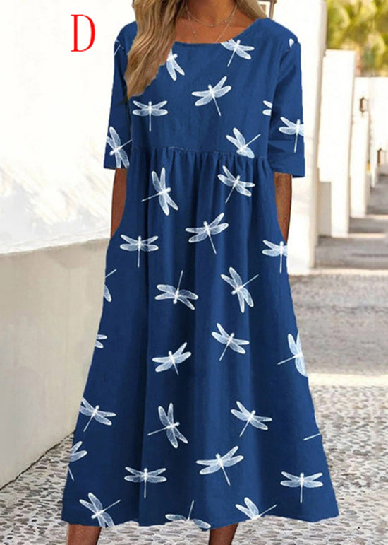 Dame Boho Kjole med O-Hals og Lommer 3