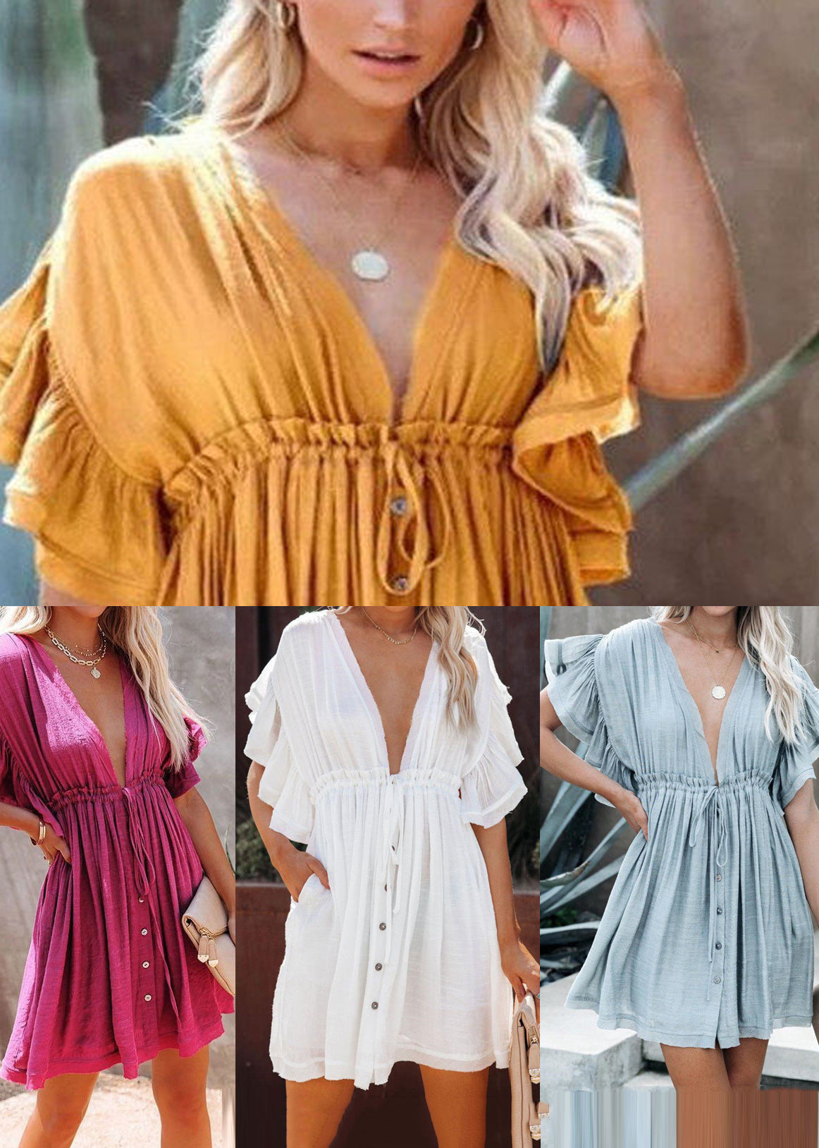 Dame Boho Kjole med Rysjer og Snøring 4