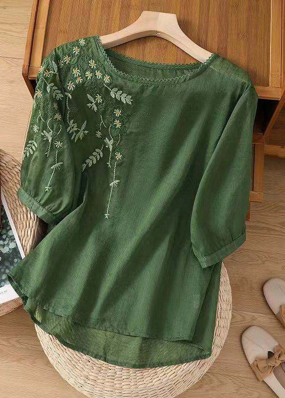Dame Bomullstopp O-hals Brodert Uformell 1