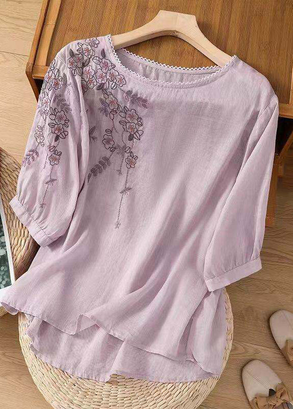 Dame Bomullstopp O-hals Brodert Uformell 2