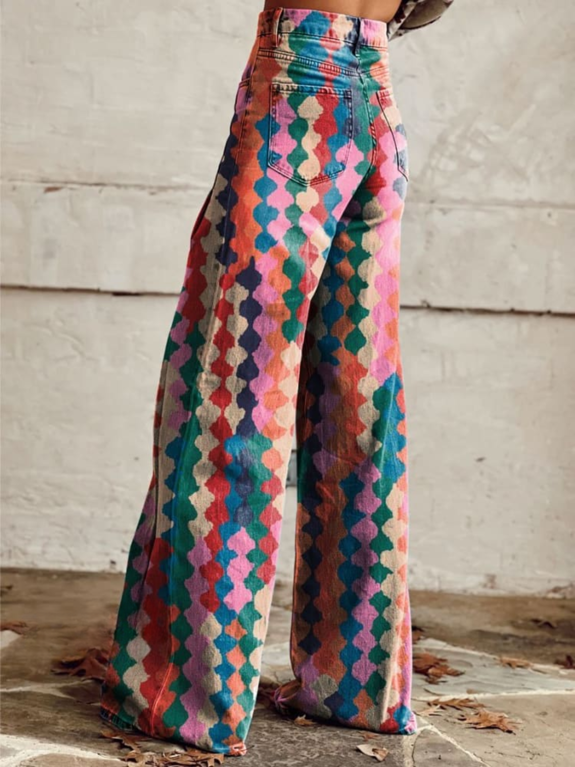 Dame Bukser Vid Benlengde Vintage Stil Lett Stoff 1