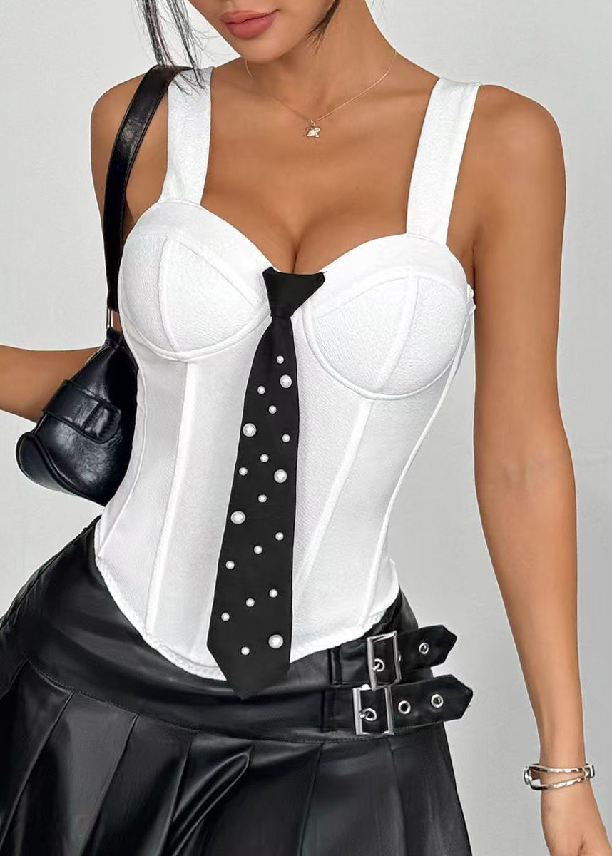 Dame Bustier Topp med Perledetaljer og Slips 1