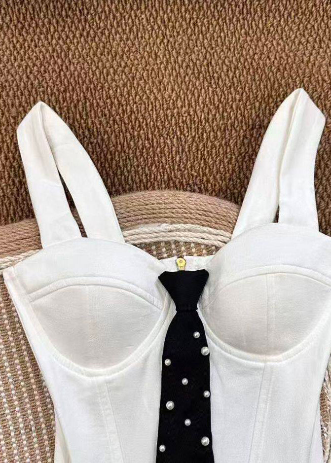 Dame Bustier Topp med Perledetaljer og Sløyfe 2