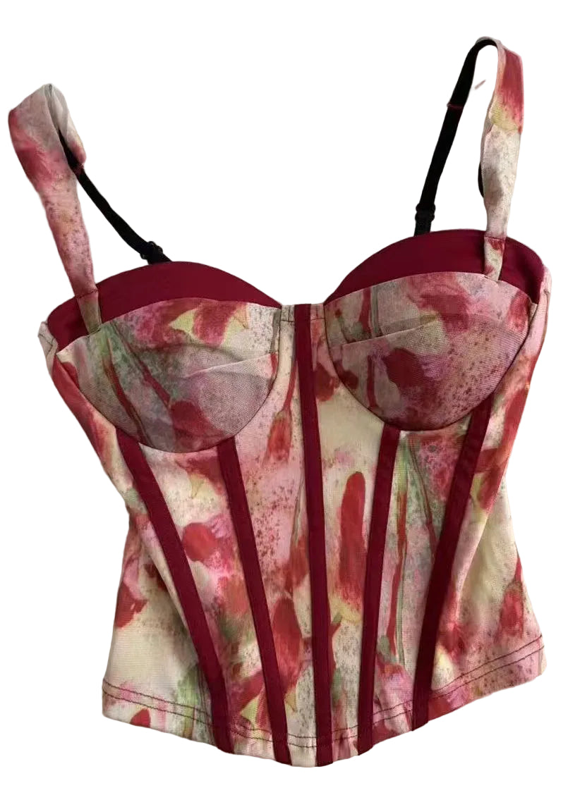 Dame Bustier Topp med Trykk og Tyll Detaljer 0