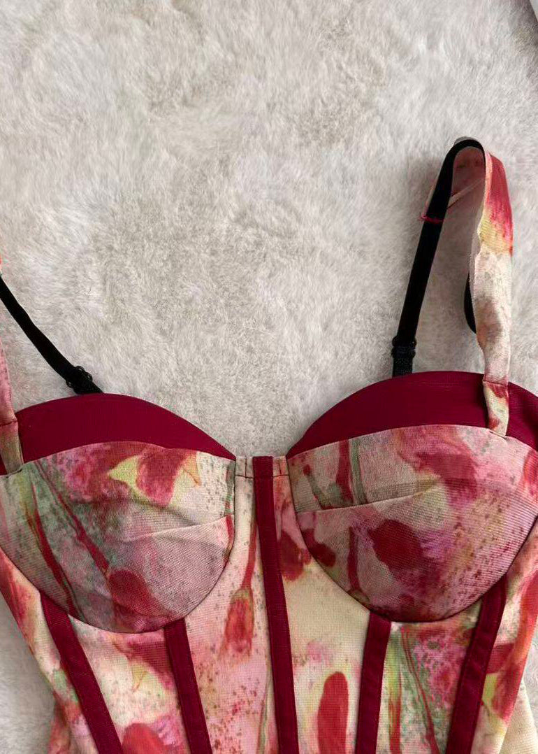 Dame Bustier Topp med Trykk og Tyll Detaljer 2