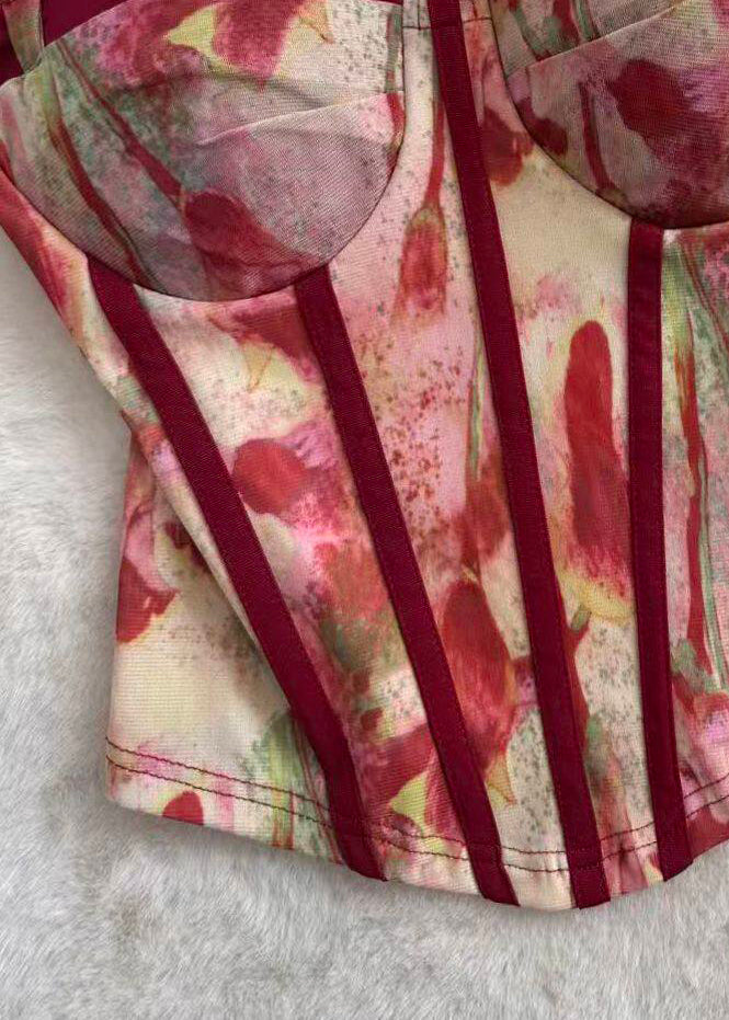Dame Bustier Topp med Trykk og Tyll Detaljer 3