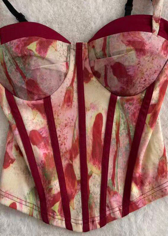 Dame Bustier Topp med Trykk og Tyll Detaljer 4