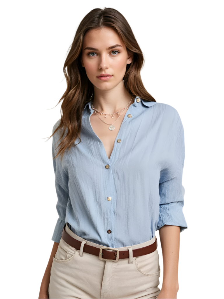 Dame Button Down Skjorte Casual Design 0