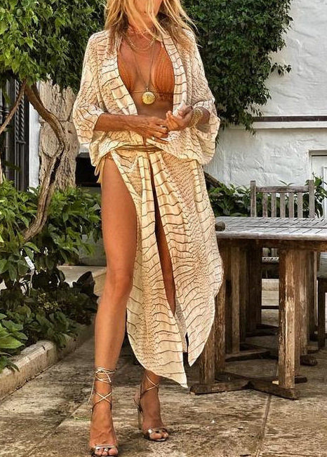 Dame Cardigan Boho Stripete Åpen Side Sommerstil 1