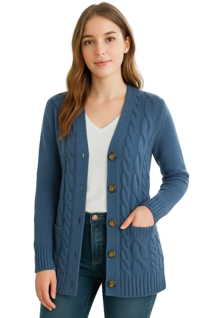 Dame Cardigan Kabelstrikket Vårstil 0