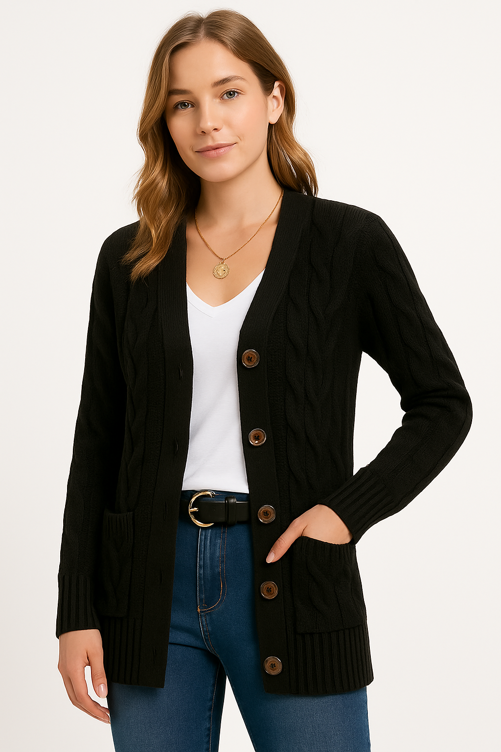 Dame Cardigan Kabelstrikket Vårstil 1