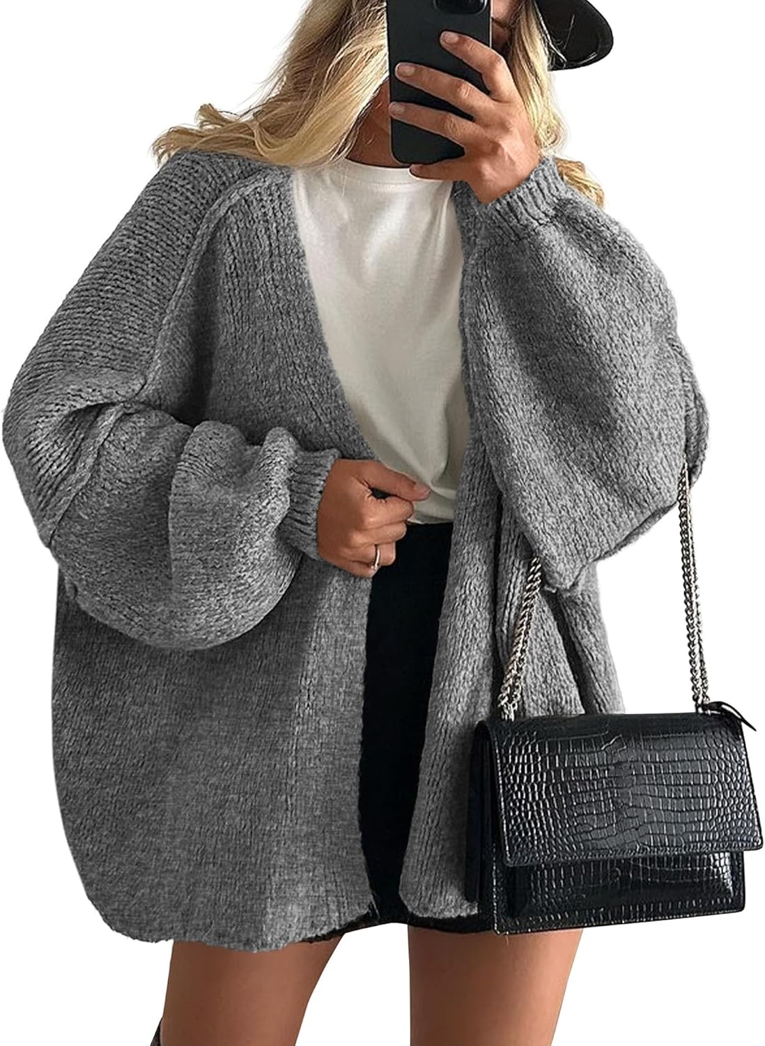 Dame Cardigan Løs Strikket 4