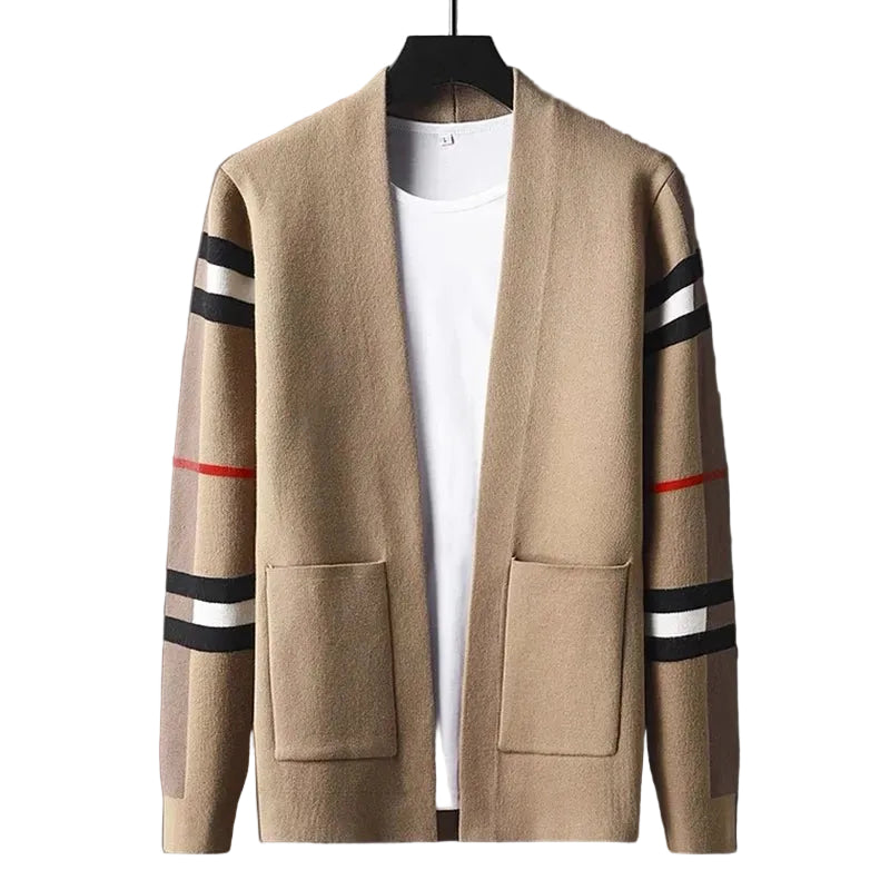 Dame Cardigan Stripete Design Med Sidelommer 0