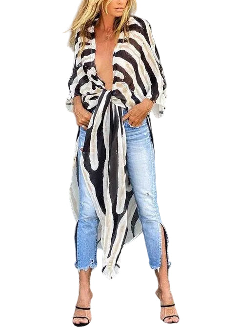 Dame Cardigan med Asymmetrisk Design og Zebramønster 1