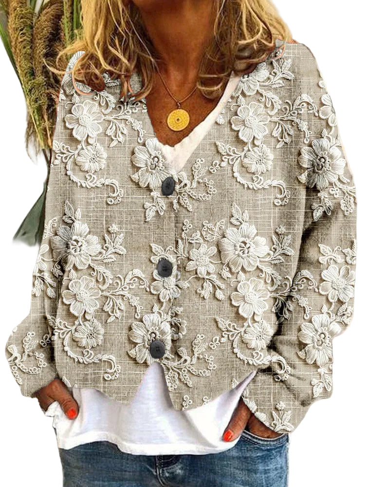Dame Cardigan med Blomstertrykk 0