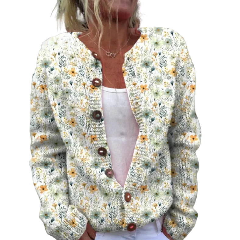 Dame Cardigan med Blomstertrykk 0