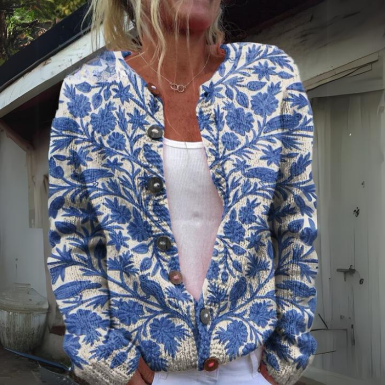 Dame Cardigan med Blomstertrykk 1