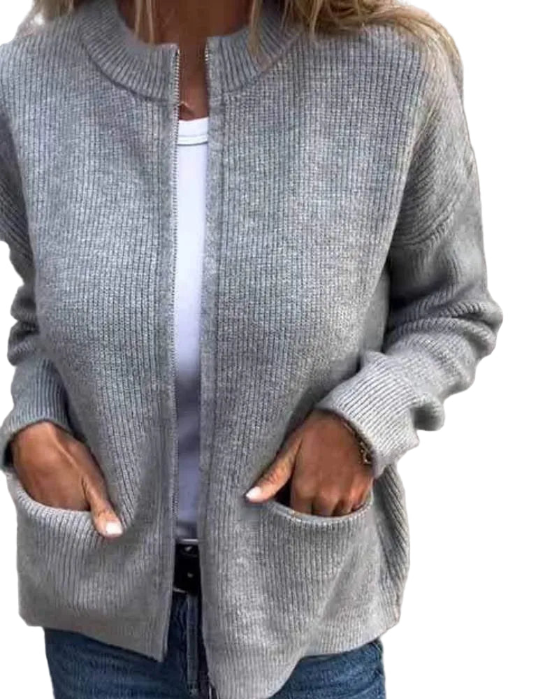 Dame Cardigan med Glidelås og Moderne Stil 0