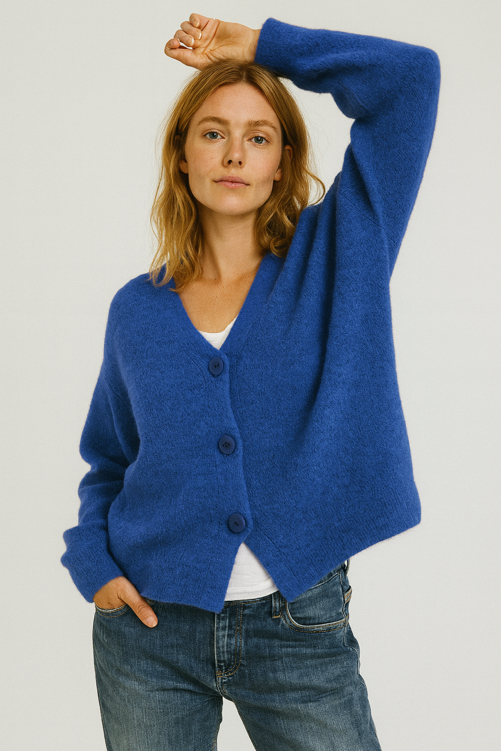 Dame Cardigan med Knapp Front 1