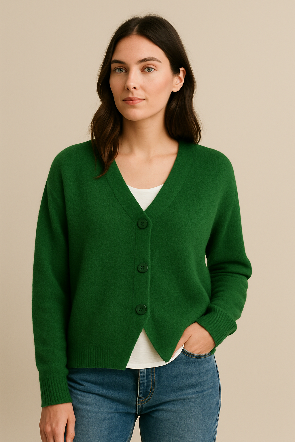Dame Cardigan med Knapp Front 2