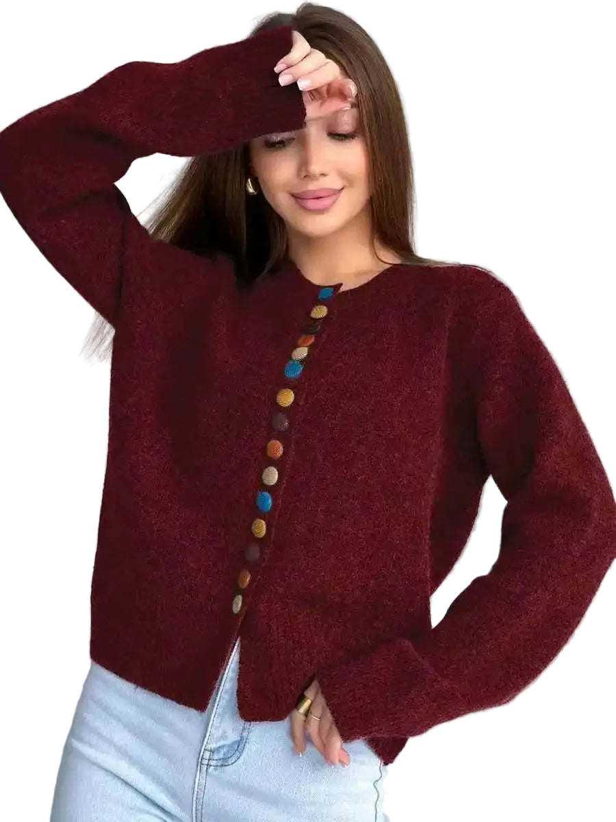 Dame Cardigan med Knappeaksenter 0